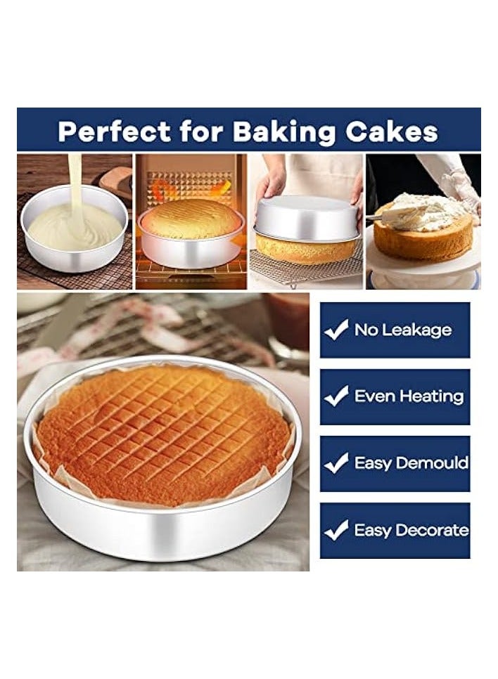 Green Tiger 8 Inch Round Cake Tin Set of 3, Stainless Steel Cake Mould Pan for Baking, Ideal for Birthday Christmas Wedding Layer Cakes, Non-Toxic & Healthy, - Image 2