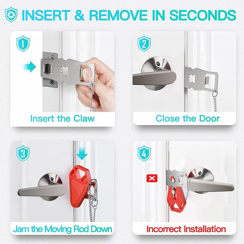 HELEMAN Portable Door Lock Travel Hotel Safety: 2P Hotel Door Locks for Travelers, Apartment Security Locker from Inside Room Bedroom Child Kid Women Travel Gift Traveler Stocking Stuffers Traveling Essential - Image 4
