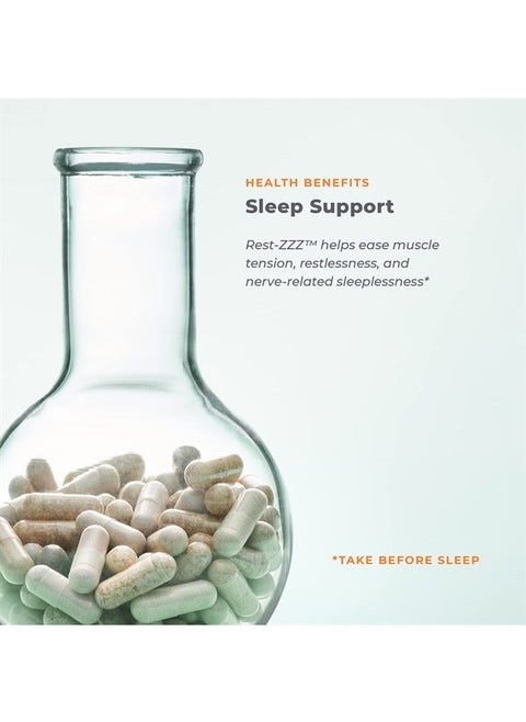 Rest-ZZZ - Natural Sleep Supplement - Aids Restlessness - Maintain a Calm and Relaxed State Without Feeling Groggy in The Morning - Low Dose Melatonin, Chamomile - 60 Capsules