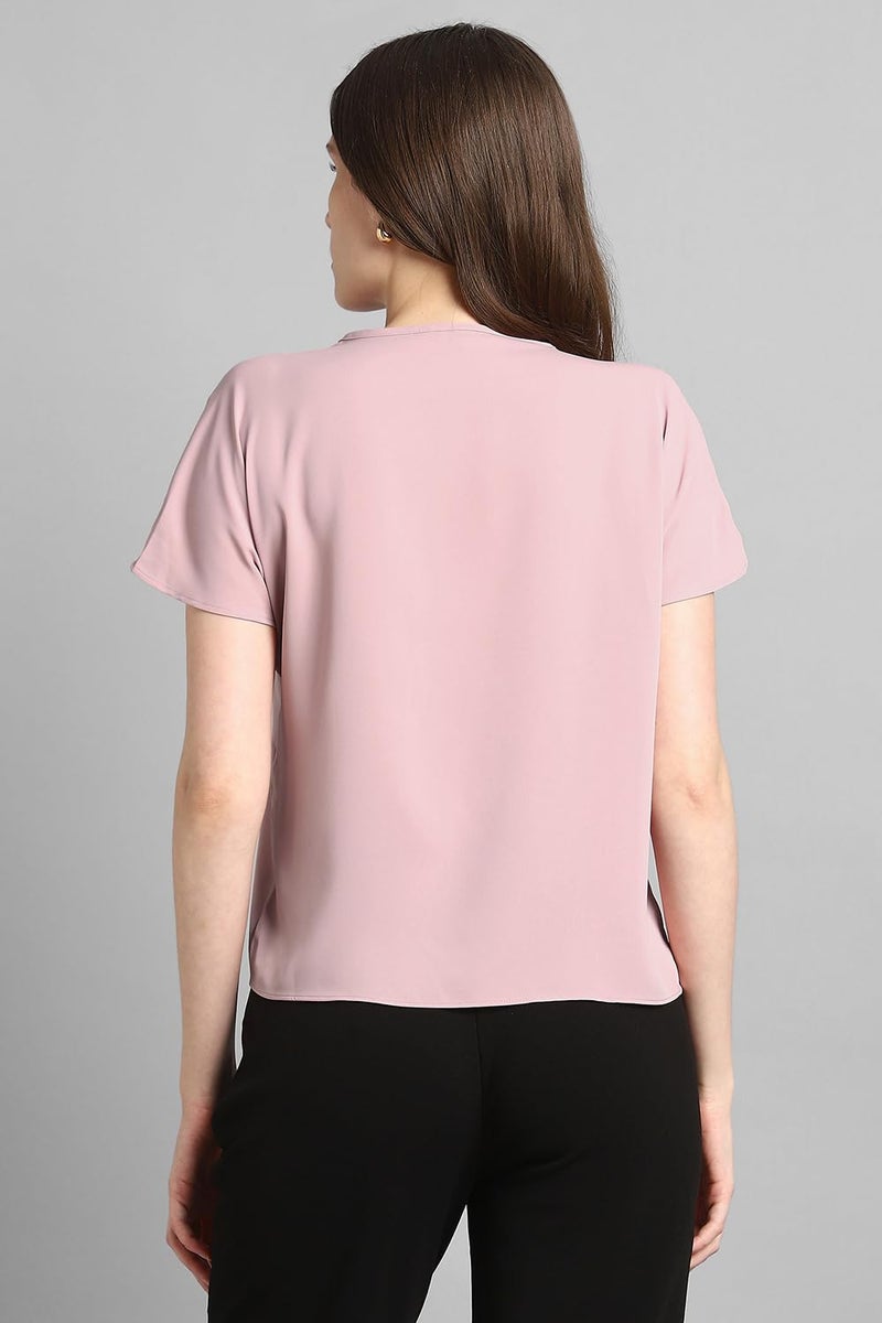 Van Heusen Women Polyester Regular Fit T-Shirt (VWTSURGFP81567_Pink, 2XL - Image 3