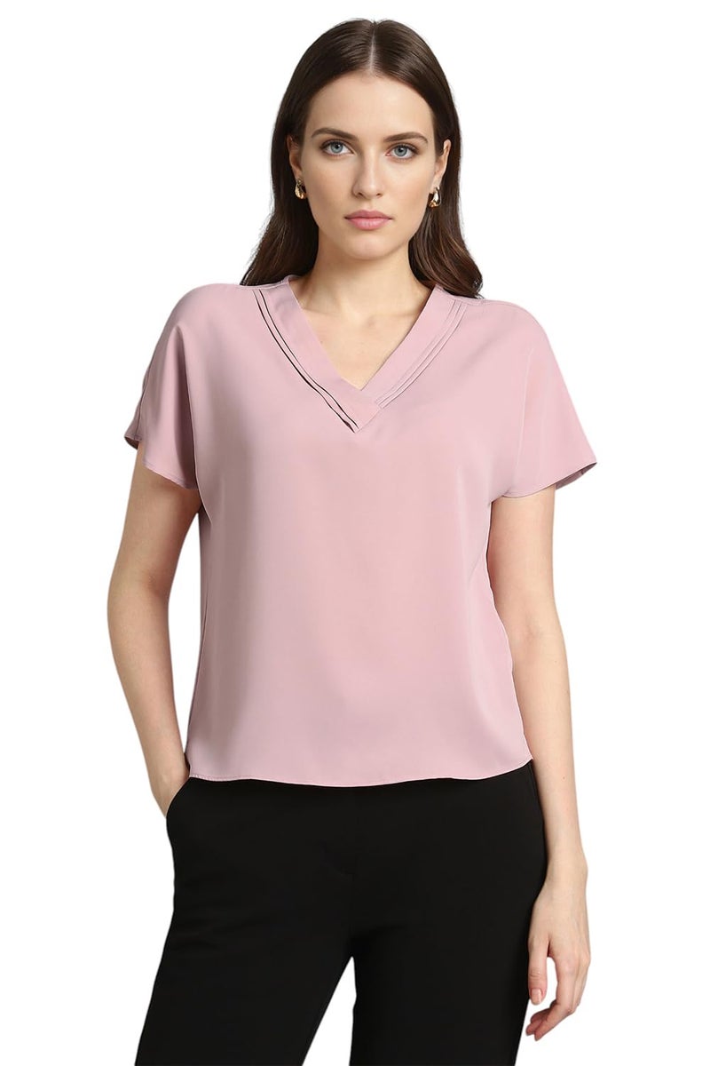 Van Heusen Women Polyester Regular Fit T-Shirt (VWTSURGFP81567_Pink, 2XL - Image 1