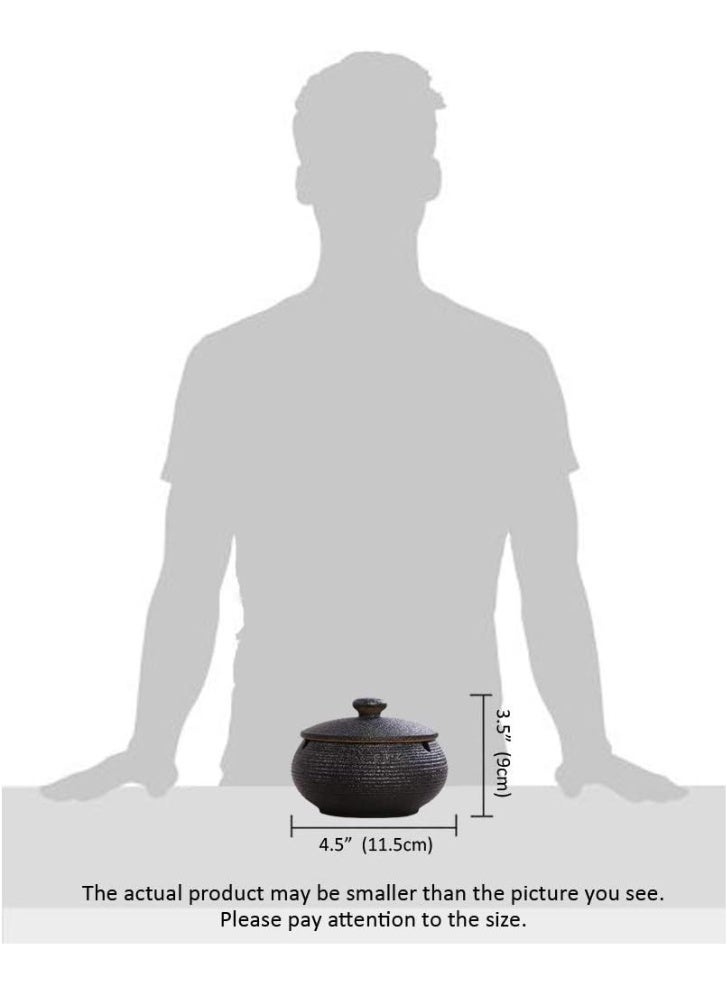 Ceramic Ashtray with Lid, Windproof, for Indoor and Outdoor Use, Desktop Ash Tray for Home Office Decoration (Black) - Image 2