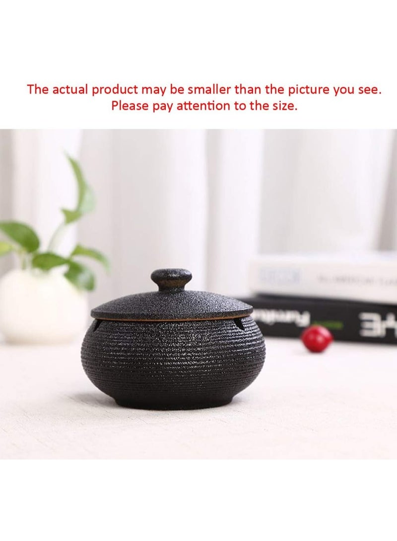 Ceramic Ashtray with Lid, Windproof, for Indoor and Outdoor Use, Desktop Ash Tray for Home Office Decoration (Black) - Image 3
