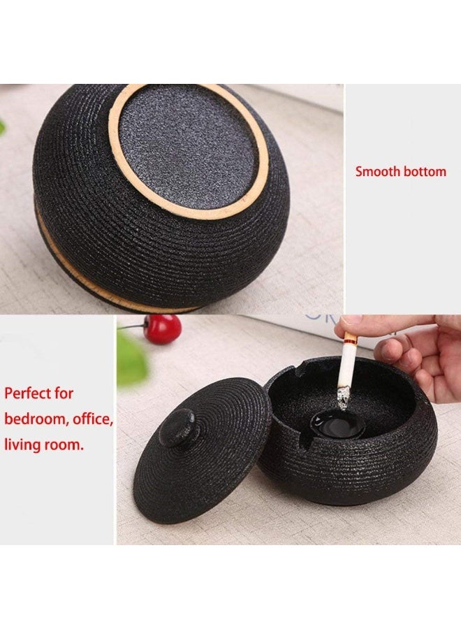 Ceramic Ashtray with Lid, Windproof, for Indoor and Outdoor Use, Desktop Ash Tray for Home Office Decoration (Black) - Image 5