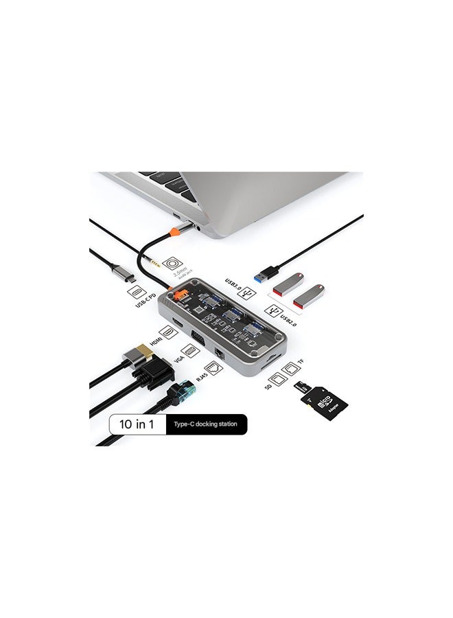Type-c docking station USB hub multi-function hub USB3.0 notebook expansion dock 10 in one  - Image 1