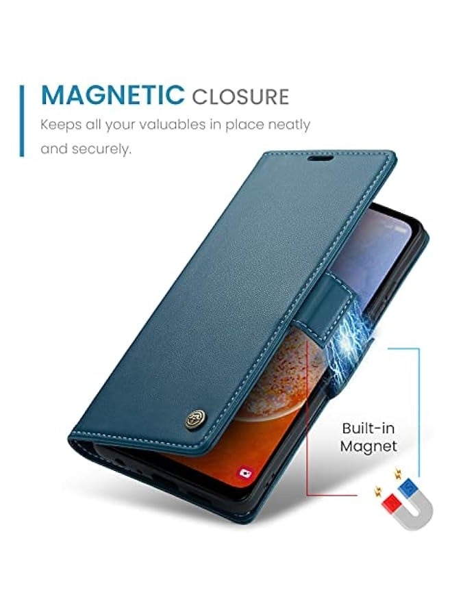 Premium PU Leather Magnetic Flip Folio Wallet Case for Samsung Galaxy A15 4G/5G - Blue - Image 5