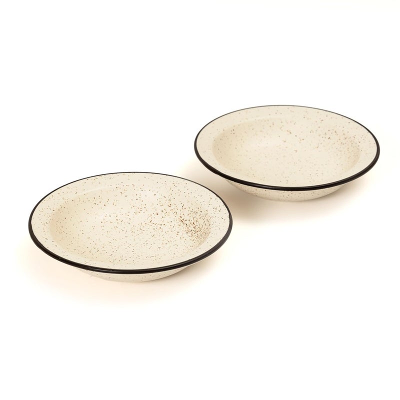 Beyond Homes Beyond Homes Ceramic Pasta Plates 19cm Set of 2 White Black Matte Finish Ceramic Pasta Bowl Stoneware Pasta and Maggie Bowl ChipResistant Microwave Safe 2 White Black - Image 1