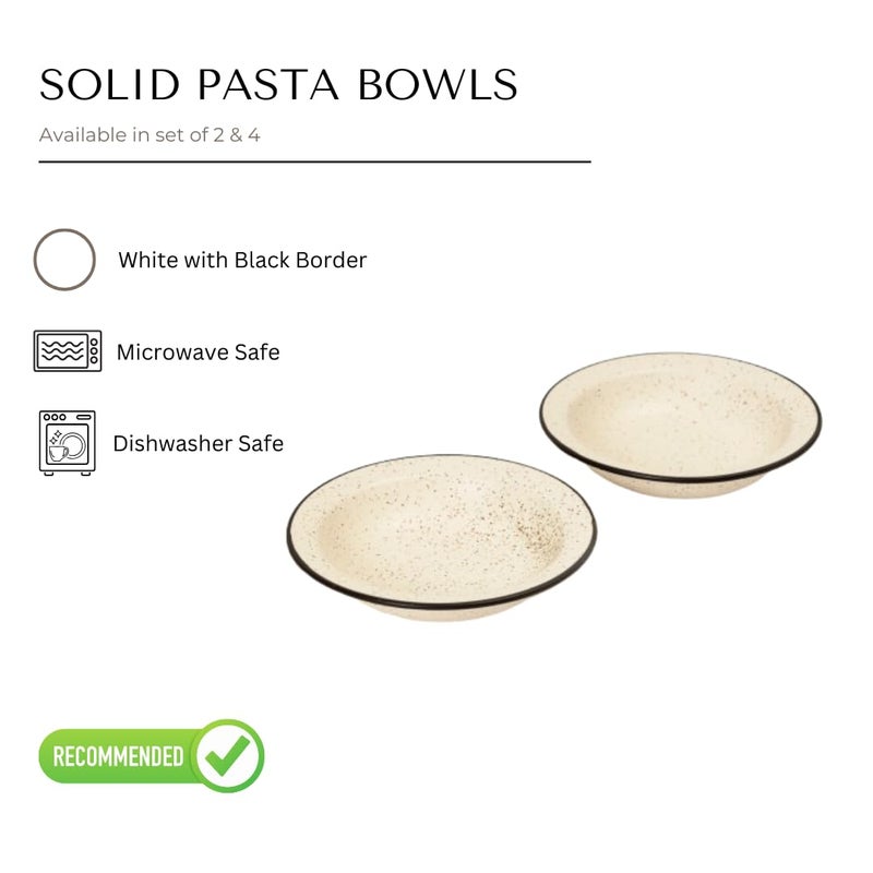 Beyond Homes Beyond Homes Ceramic Pasta Plates 19cm Set of 2 White Black Matte Finish Ceramic Pasta Bowl Stoneware Pasta and Maggie Bowl ChipResistant Microwave Safe 2 White Black - Image 2