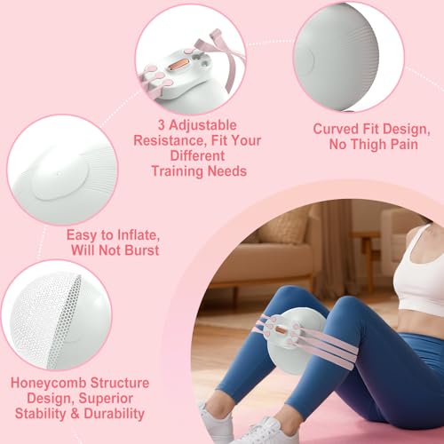 HOTSWEAT Thigh Exerciser, Inner Thigh Exerciser, Thigh Trainer Kegel Exerciser for Women with Adjustable Resistance, Thigh Toner Workout Equipment Pilates Ball for Home Gym (Pink) - Image 4
