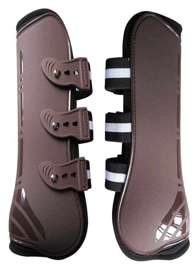 Wandrola Horse Tendon Boots, Front Leg Protection, 3-Strap Design, Black (Brown, XL)