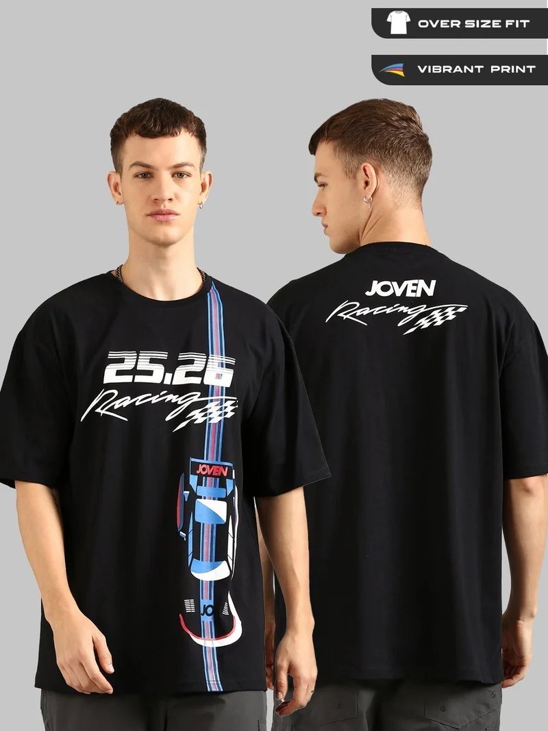Joven Men Black Printed Pure Cotton Oversized T-Shirt