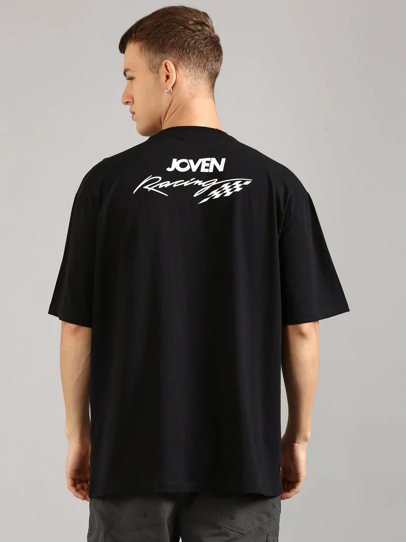 Joven Black Men Black Printed Pure Cotton Oversized T-Shirt for Men | Best Price UAE