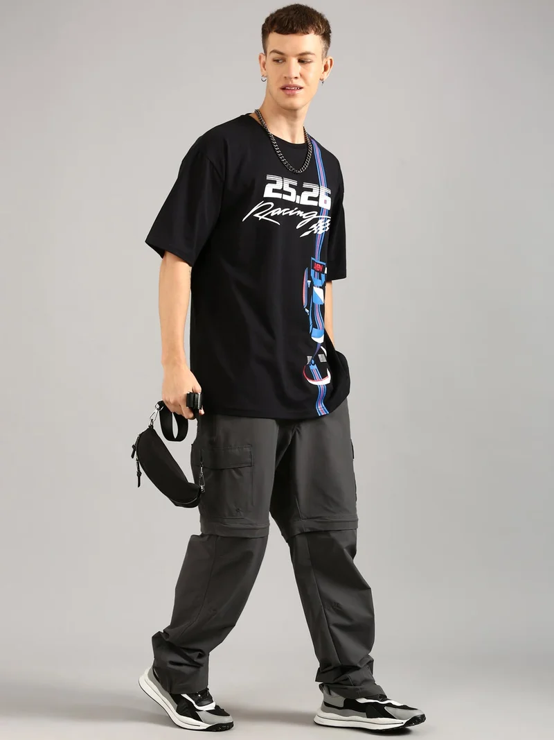 Joven Black Men Black Printed Pure Cotton Oversized T-Shirt for Men | Best Price UAE