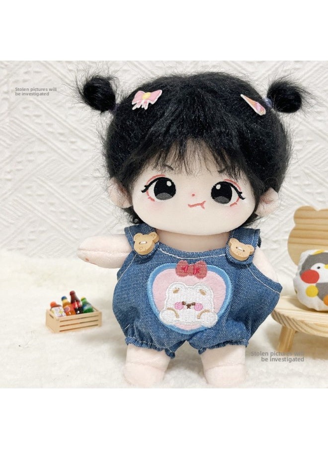 Generic - Cute Expression Bear Strap Pants 20cm Suit 20cm Doll Cotton Doll Body Chubby Body Dress-Specifications:20cm-Color:White Shirt + Confession Bear Overalls + White Canvas Shoes - Image 1