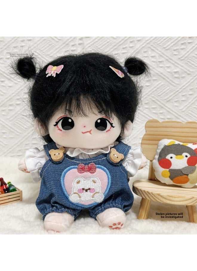 Generic - Cute Expression Bear Strap Pants 20cm Suit 20cm Doll Cotton Doll Body Chubby Body Dress-Specifications:20cm-Color:White Shirt + Confession Bear Overalls + White Canvas Shoes - Image 1