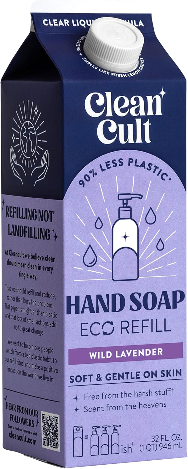 Cleancult Liquid Hand Soap Refill Wild Lavender Moisturizes Dry Sensitive Skin Made with Aloe Vera Lavender Essential Oils Eco Friendly PaperBased Packaging 32 oz1 Pack