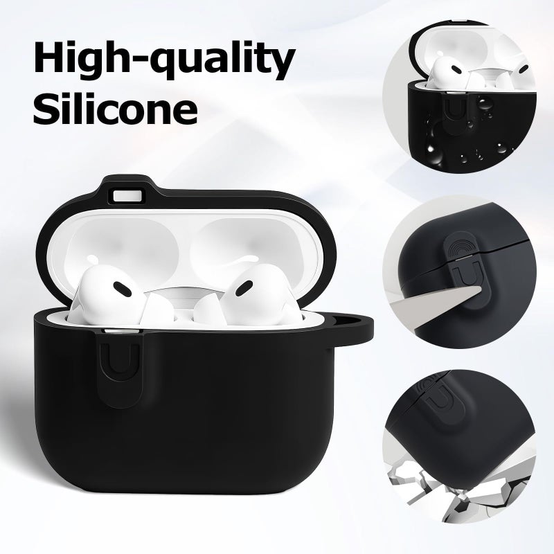 MOLOVA Compatible with AirPod Pro 3 Case Cover with Cleaner Kit, Soft Silicone Cover for AirPods Pro 3rd Generation Comes with Magnetic Lid Lock & Keychain-Solid for Women/Menï¼ˆBlackï¼‰ - Image 3