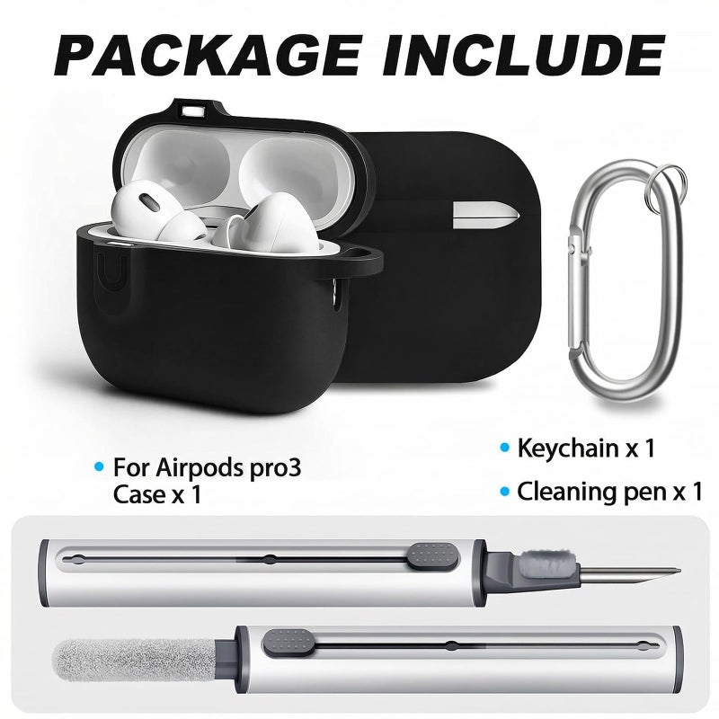 MOLOVA Compatible with AirPod Pro 3 Case Cover with Cleaner Kit, Soft Silicone Cover for AirPods Pro 3rd Generation Comes with Magnetic Lid Lock & Keychain-Solid for Women/Menï¼ˆBlackï¼‰ - Image 2