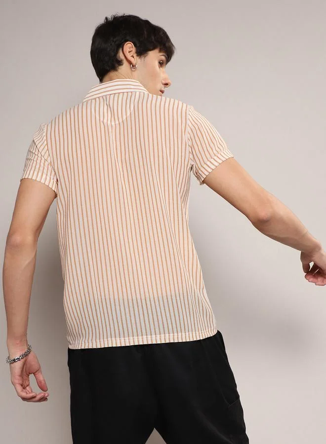 Campus Sutra Campus Sutra Woven Striped Sheer Casual Shirt
