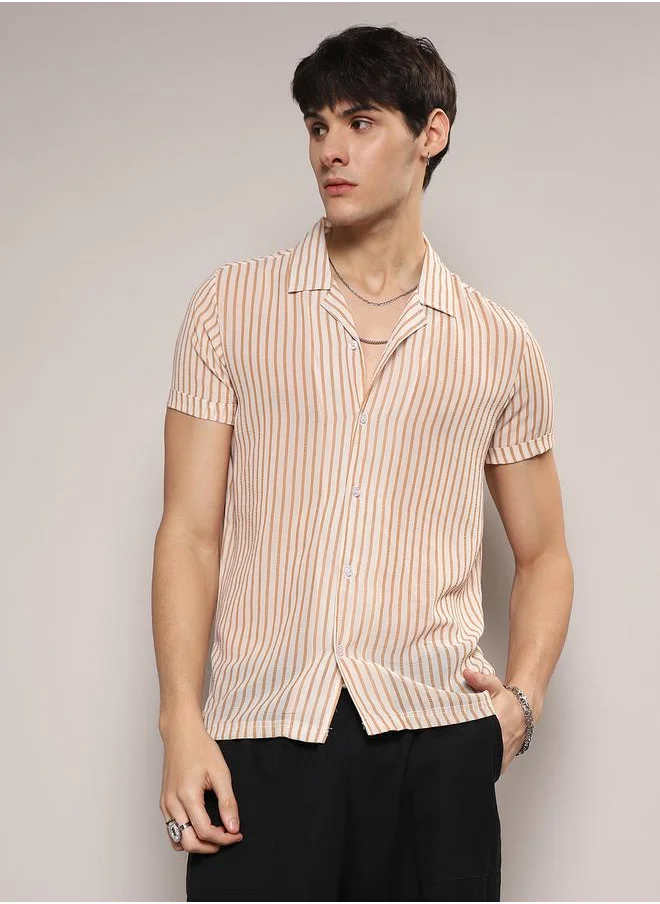 كامبوس سوترا Woven Striped Sheer Casual Shirt by Styli