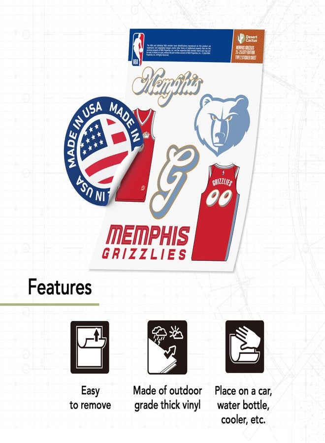 Desert Cactus Memphis Grizzlies Sticker NBA Officially Licensed Vinyl Decal Laptop Water Bottle Car Scrapbook (City Edition 24-25) - Image 2