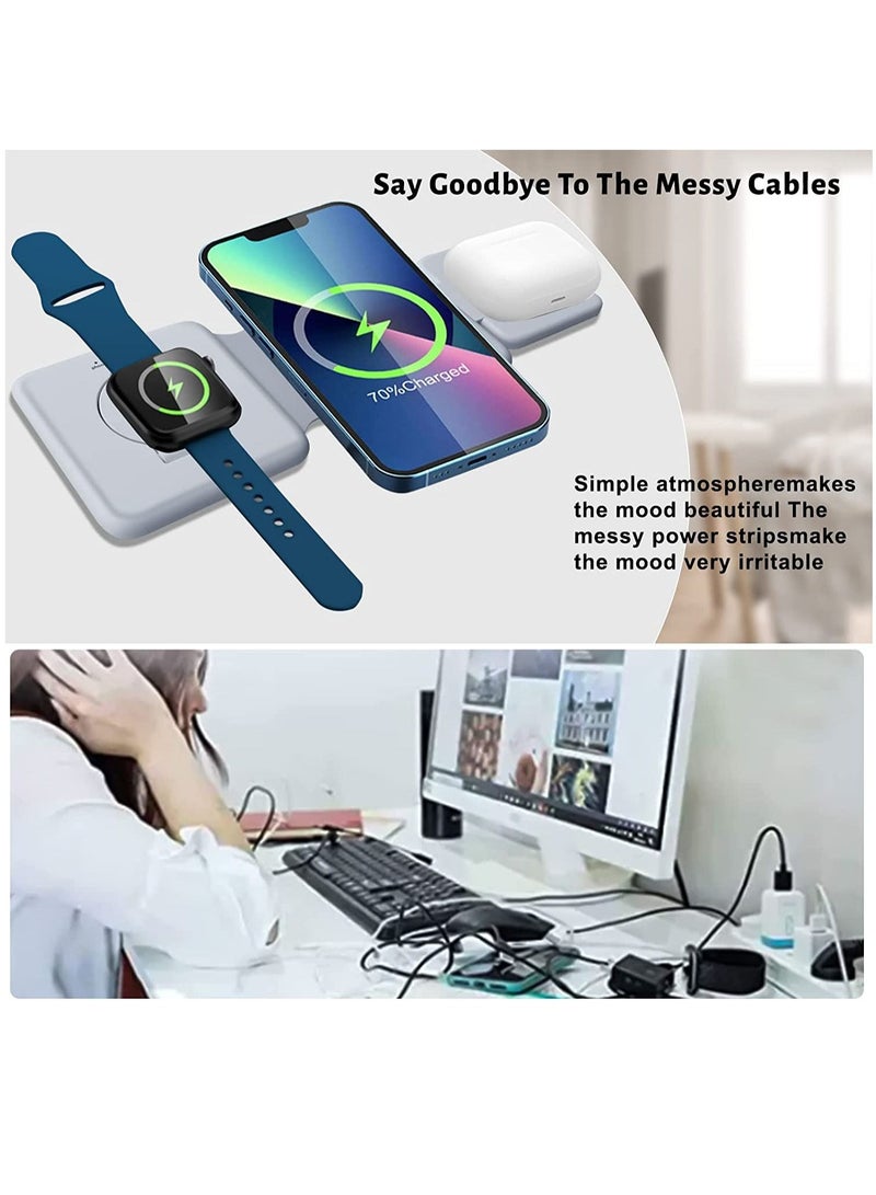 Arabest Three in One Wireless Charger, Foldable Magnetic Charging Stand, Inductive Wireless Charger, Suitable for iPhone Series 14/13/12/Apple Watch, And Samsung's 15w Wireless Fast Charging Board (White) - Image 5