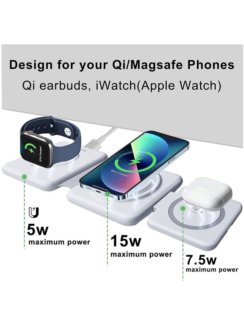 Arabest Three in One Wireless Charger, Foldable Magnetic Charging Stand, Inductive Wireless Charger, Suitable for iPhone Series 14/13/12/Apple Watch, And Samsung's 15w Wireless Fast Charging Board (White) - Image 4