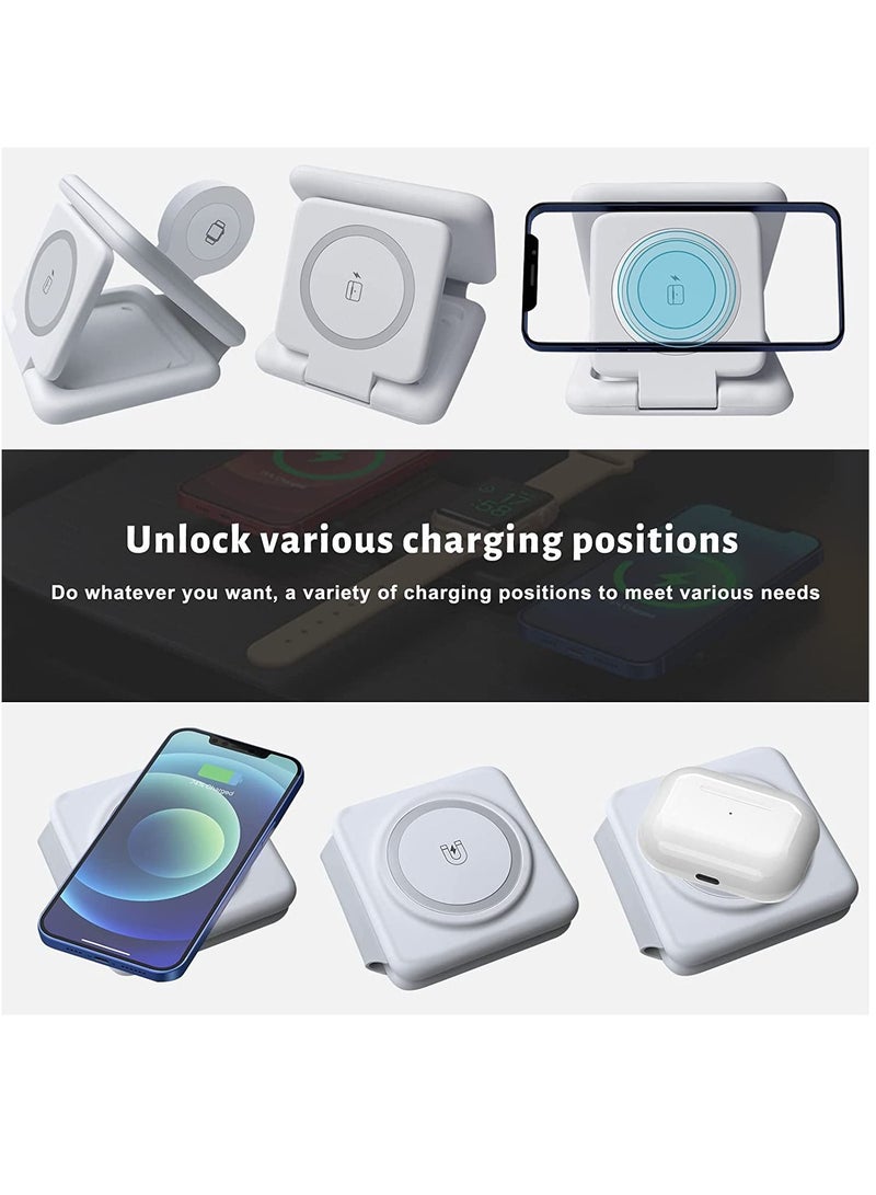 Arabest Three in One Wireless Charger, Foldable Magnetic Charging Stand, Inductive Wireless Charger, Suitable for iPhone Series 14/13/12/Apple Watch, And Samsung's 15w Wireless Fast Charging Board (White) - Image 3