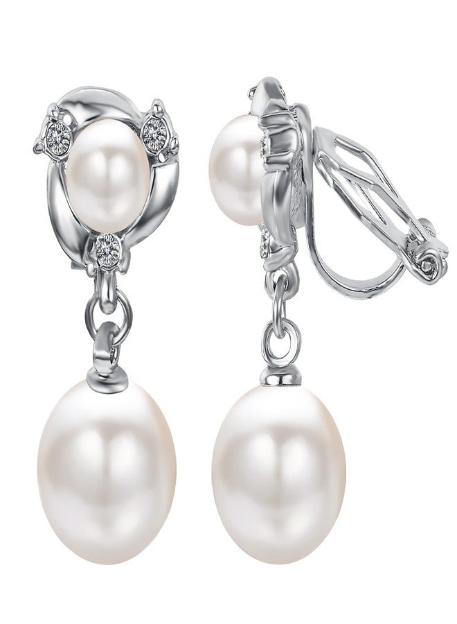 Yoursfs Pearl Dangle Clip On Earrings for Women Non Pierced White Pearl Earrings Wedding Dangle Earrings - Image 1