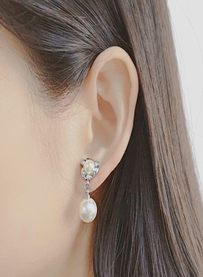 Yoursfs Pearl Dangle Clip On Earrings for Women Non Pierced White Pearl Earrings Wedding Dangle Earrings - Image 3
