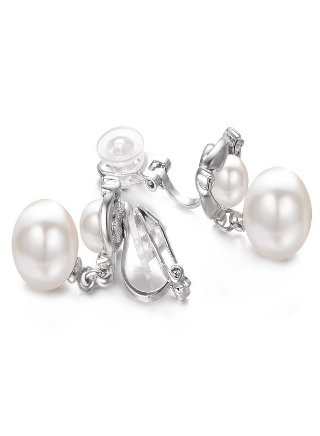 Yoursfs Pearl Dangle Clip On Earrings for Women Non Pierced White Pearl Earrings Wedding Dangle Earrings - Image 5