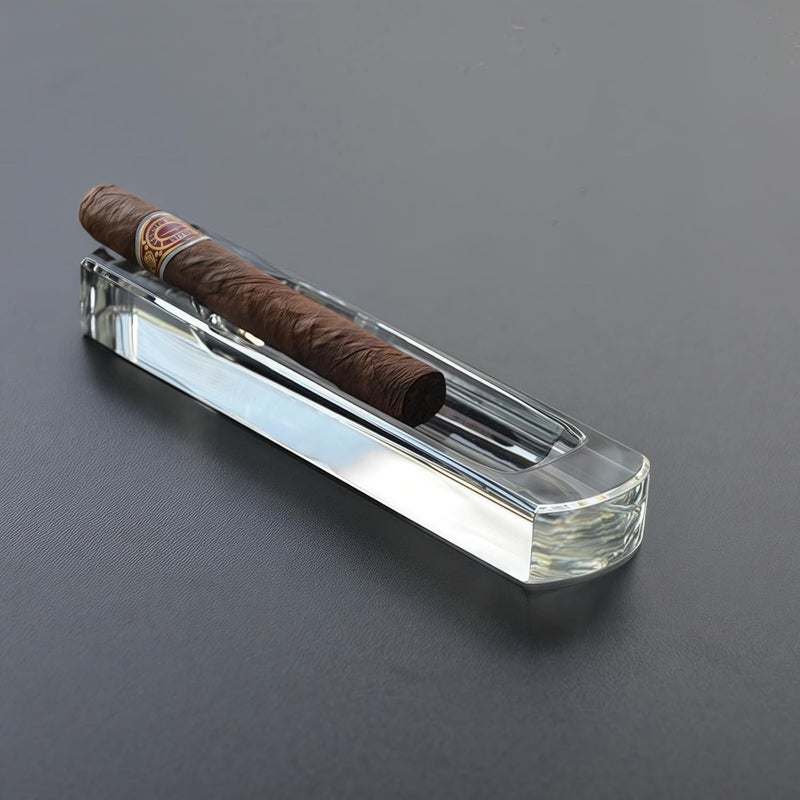 Classic Long Single Slot Crystal Glass Cigar Ashtray - Durable Ash Holder for Home , Office , Patio , Bars - Image 3