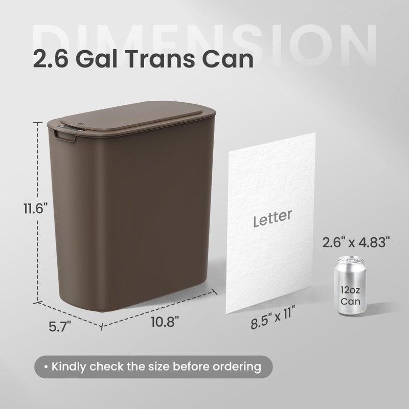 Cesun Automatic Motion Sensor Bathroom Trash Can with Lid, 2.6 Gallon Touchless Trash Bin, Smart Plastic Slim Garbage Can Small Brown Wastebasket for Toilet, Office, rv, Bedroom, Living Room - Image 2