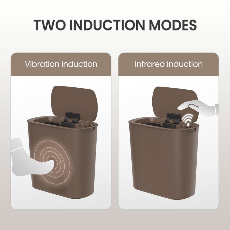 Cesun Automatic Motion Sensor Bathroom Trash Can with Lid, 2.6 Gallon Touchless Trash Bin, Smart Plastic Slim Garbage Can Small Brown Wastebasket for Toilet, Office, rv, Bedroom, Living Room - Image 5