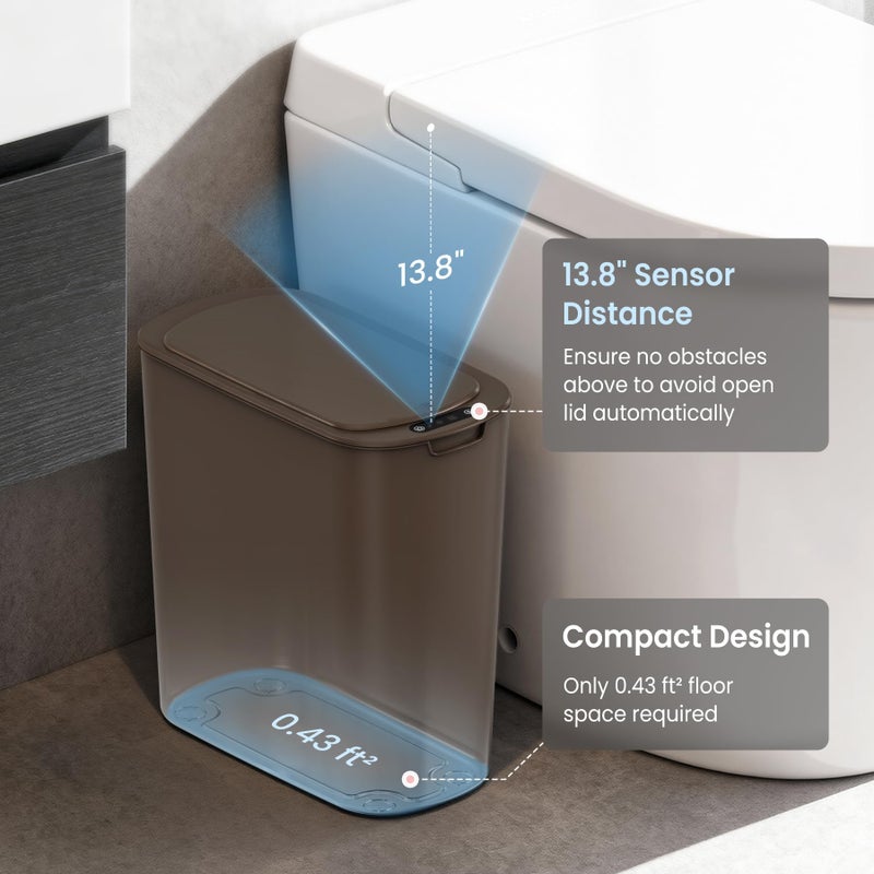 Cesun Automatic Motion Sensor Bathroom Trash Can with Lid, 2.6 Gallon Touchless Trash Bin, Smart Plastic Slim Garbage Can Small Brown Wastebasket for Toilet, Office, rv, Bedroom, Living Room - Image 3