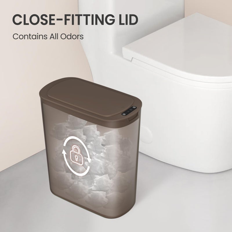Cesun Automatic Motion Sensor Bathroom Trash Can with Lid, 2.6 Gallon Touchless Trash Bin, Smart Plastic Slim Garbage Can Small Brown Wastebasket for Toilet, Office, rv, Bedroom, Living Room - Image 4
