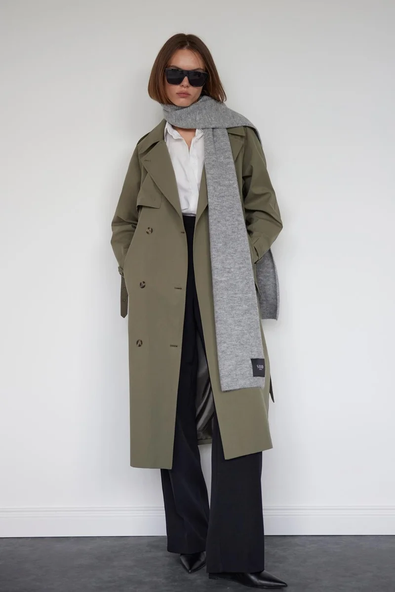 سود كوليكشن Saud Collection Khaki Classic Belted Trench Coat