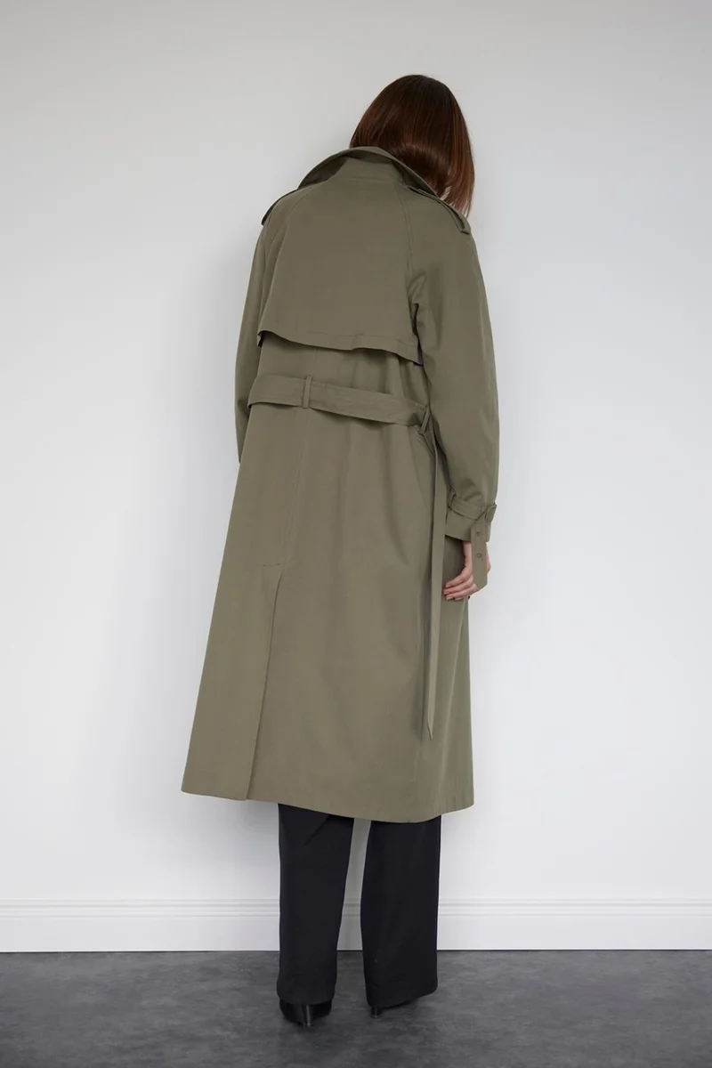سود كوليكشن Saud Collection Khaki Classic Belted Trench Coat