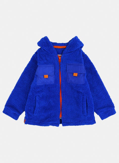 جاكيت فرو ناعم للأطفال باللون الأزرق