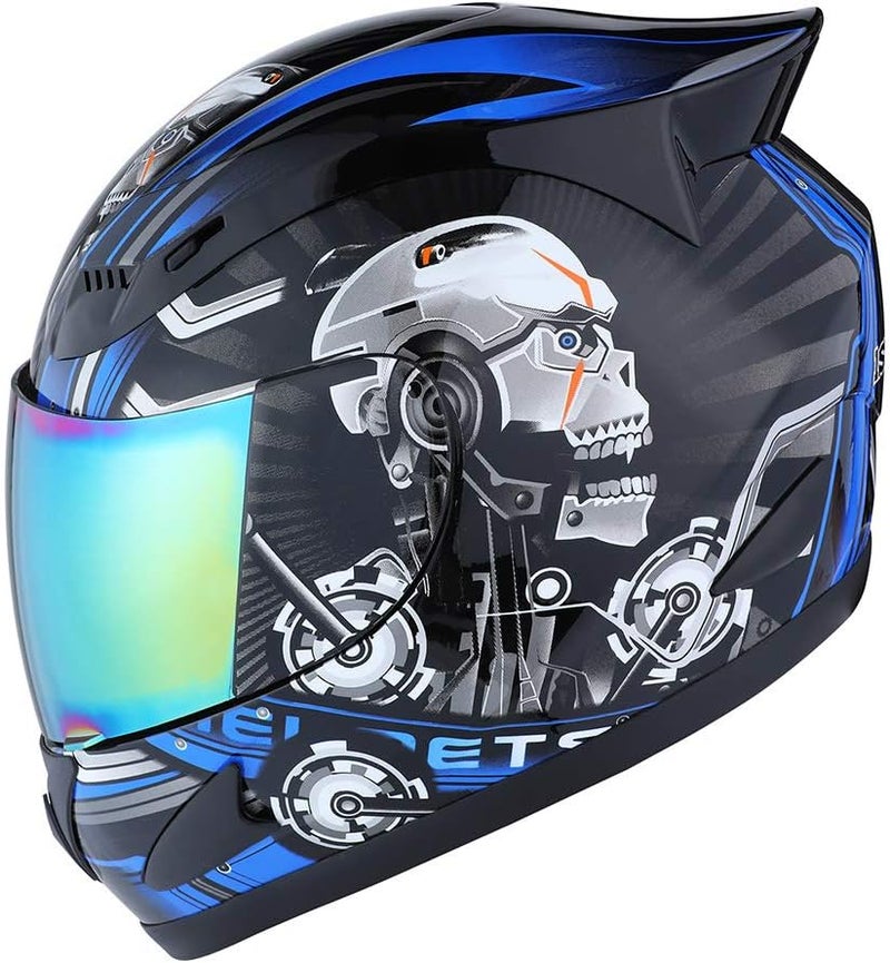 1Storm Motorcycle Bike Full Face Helmet Mechanic Skull - HJDJ11 - Image 1