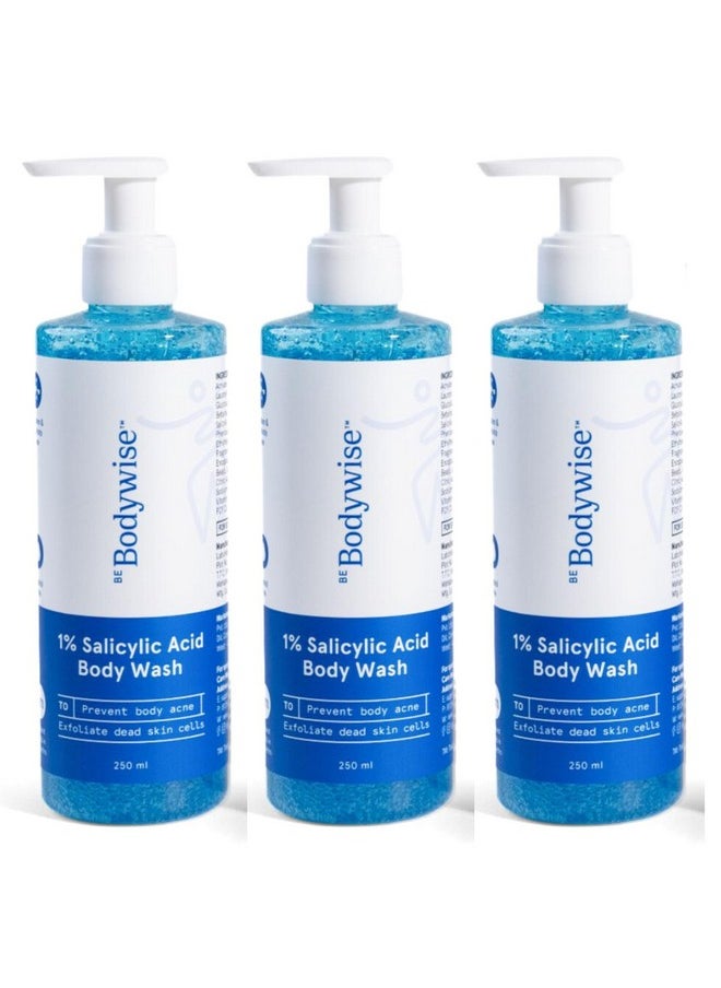 Be Bodywise 1% Salicylic Acid Body Wash 750Ml | Helps To Prevent Body Acne & Cleanse Skin | Paraben And Sls Free | Pack Of 3  - Image 1