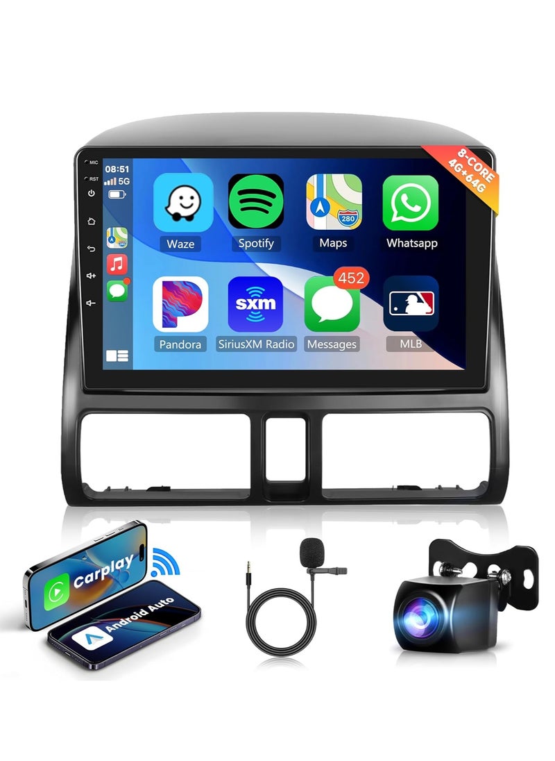 8 Core 4+64G Android Car Radio Car Stereo for Honda CRV 2002-2006 with Wireless Carplay Android Auto, 9’’ Head Unit Touch Screen Mirror Link WiFi GPS Navigation Bluetooth FM RDS DSP Backup Camera SWC