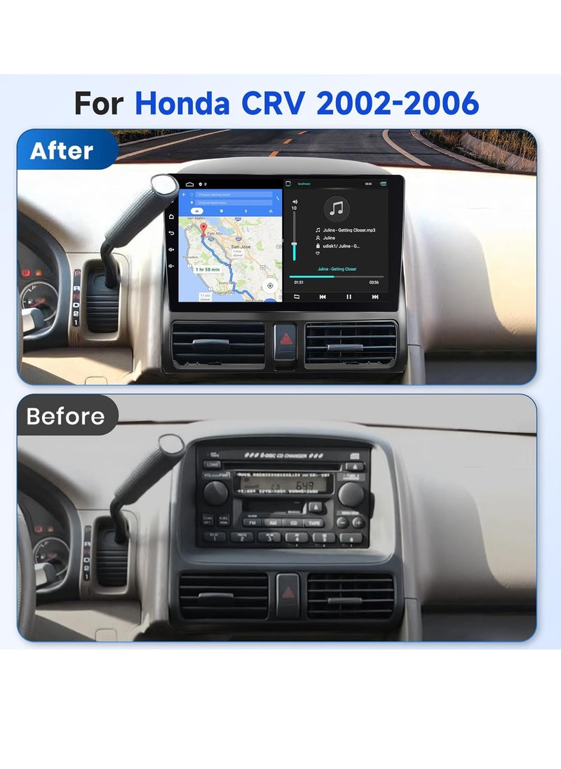 8 Core 4+64G Android Car Radio Car Stereo for Honda CRV 2002-2006 with Wireless Carplay Android Auto, 9’’ Head Unit Touch Screen Mirror Link WiFi GPS Navigation Bluetooth FM RDS DSP Backup Camera SWC
