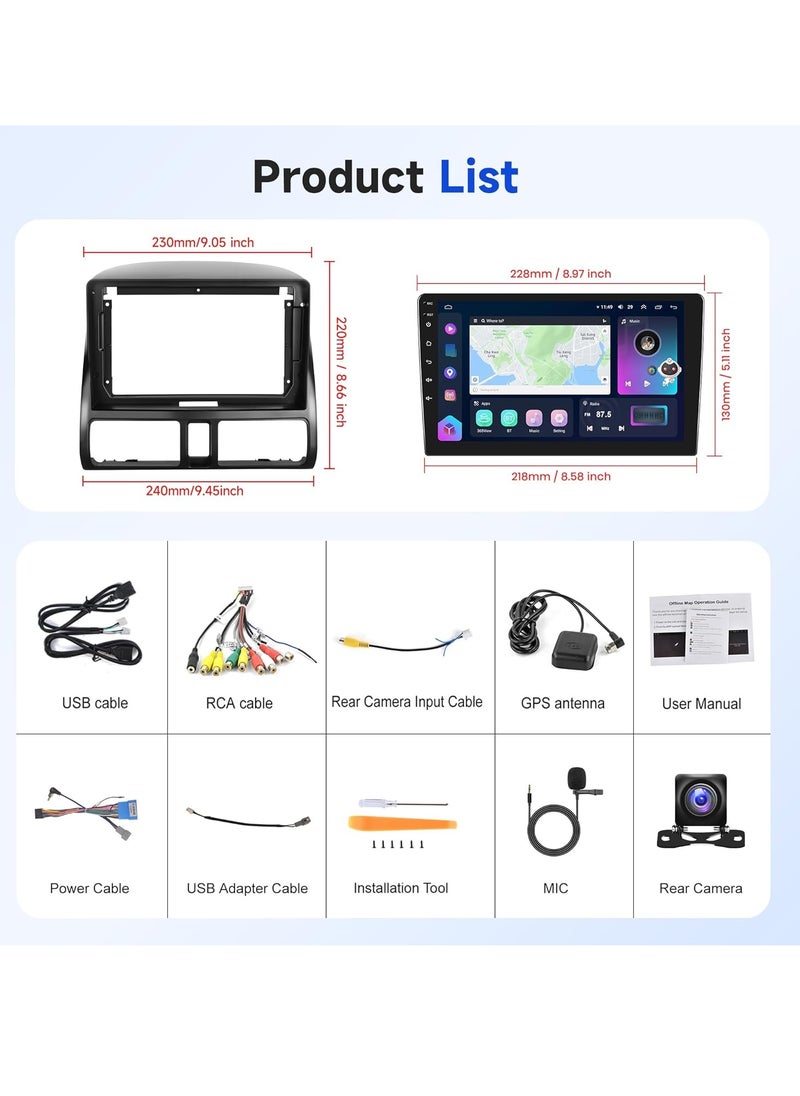 8 Core 4+64G Android Car Radio Car Stereo for Honda CRV 2002-2006 with Wireless Carplay Android Auto, 9’’ Head Unit Touch Screen Mirror Link WiFi GPS Navigation Bluetooth FM RDS DSP Backup Camera SWC
