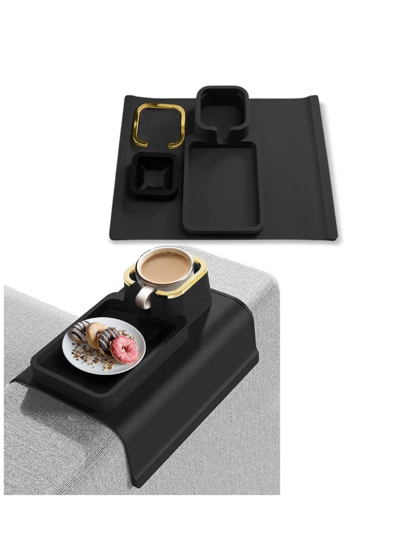 SYOSI Couch Cup Holder, Portable Silicone Sofa Armrest Tray for Coffee Mug, Phone, Remote & Snacks, No Spills Anti-Slip Stain Resistant Strong Weighted Sofa Cup Holder for Mom, Dad, Husband & Grandparents - Image 1
