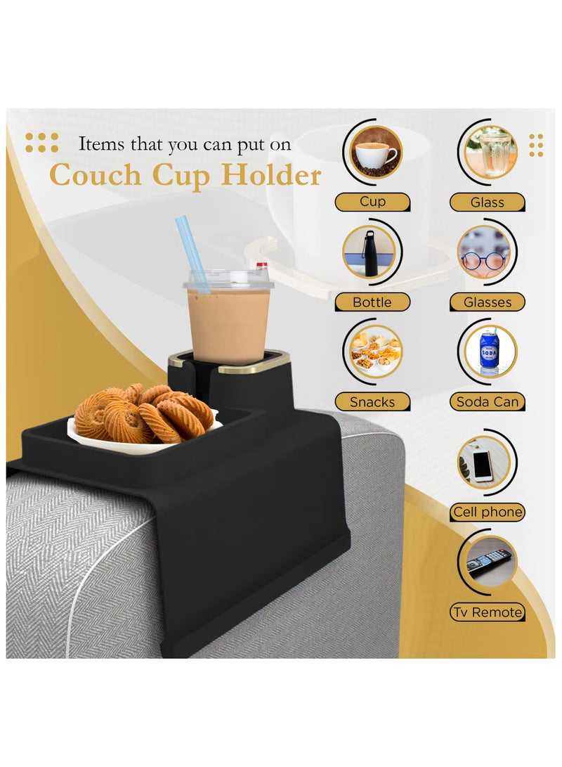 SYOSI Couch Cup Holder, Portable Silicone Sofa Armrest Tray for Coffee Mug, Phone, Remote & Snacks, No Spills Anti-Slip Stain Resistant Strong Weighted Sofa Cup Holder for Mom, Dad, Husband & Grandparents - Image 4