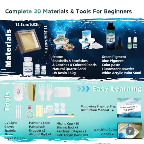 iland Craft Kits for Adults DIY UV Resin Kit Beach Themed Crafting Ocean Resin Art Creative Adult Crafts for Women Resin Art for Beginers Crafty Gifts for Women Teen Girls Mothers Day Birthday Gifts - Image 3