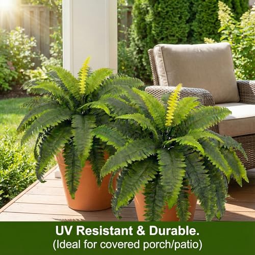 Galebeiren Artificial Ferns for Outdoors Set of 2 Bouquets 33 Diam Large Fake Ferns 37 Fronds Faux Boston Fern Bush Plant for Indoors Home Garden Porch Windowsill Entrance Farmhouse Dcor - Image 3
