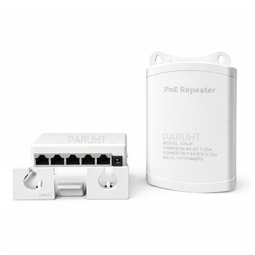 PARUHT Deluxe PoE Waterproof Extender, 1-in and 4-Out, 10/100 PoE Repeater Device, White DLXPOEWPF1I4O - Image 1