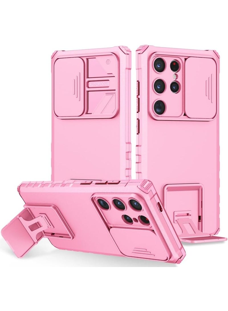 Q TRIPLE A Perfect Case for Samsung Galaxy S24 Ultra 5G, Military-Grade Shockproof Protective Case with Slider for Camera Lens Protection & Built-in Dual Functional Kickstand, vertical and horizontal viewing & Anti Fall Corner Bumpers Silicone Armor Shell (Pink) - Image 1
